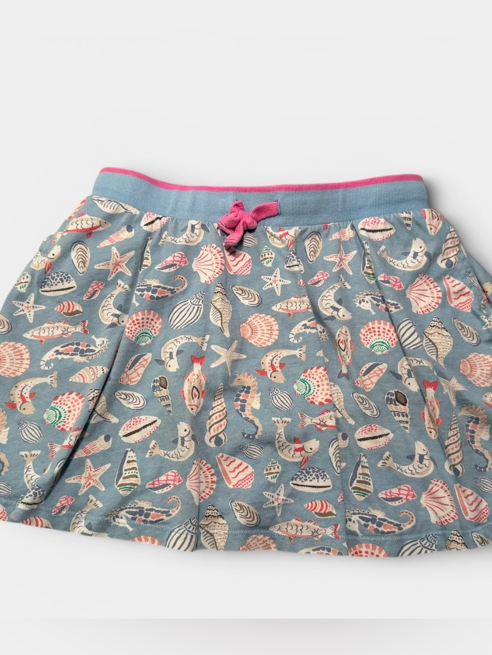 Mini Boden Girls Skort Size 11-12Y Blue Seashell Fish Print Pull-On